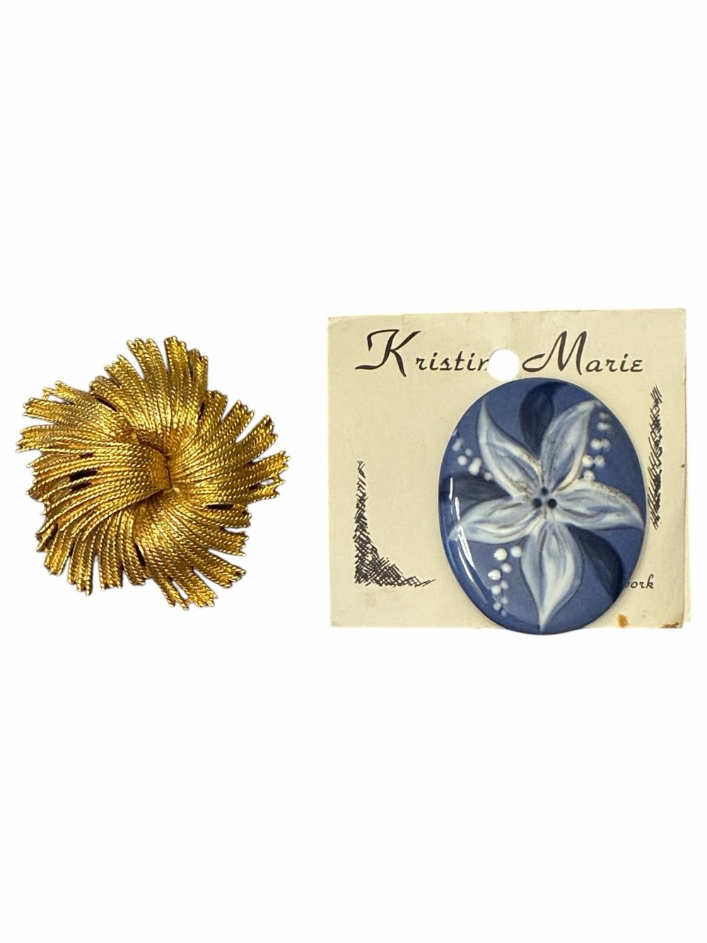 Vintage Brooch Set including Handmade Kristin Marie Floral Brooch